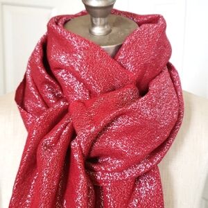 Elegant Red Silver Shimmer Scarf Sparkle Metallic